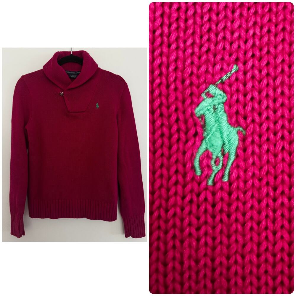 Ralph Lauren Sport Shawl Collar Sweater in Magenta Pink